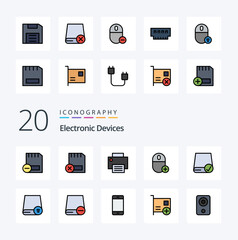 20 Devices Line Filled Color icon Pack like devices add hardware printer gadget