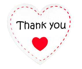 Isolated white heart with words Thank you. Symbol of appreciation