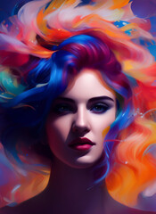 Obraz na płótnie Canvas Colorful painting of a beautiful woman's face, Portrait of a beautiful woman. Generative AI