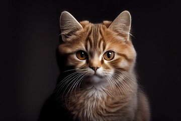 Fototapeta premium Close-up of a cat isolated on a black background. Generative AI