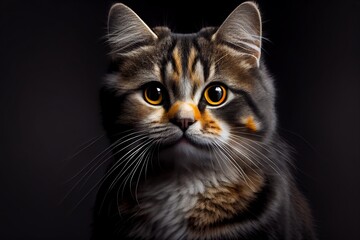 Fototapeta premium Close-up of a cat isolated on a black background. Generative AI