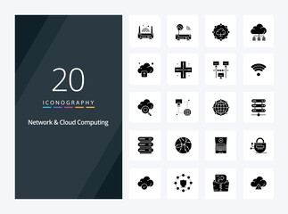 20 Network And Cloud Computing Solid Glyph icon for presentation