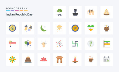 25 Indian Republic Day Flat color icon pack