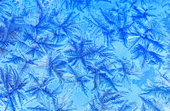 Close-up of frost patterns on glass; Calgary, Alberta, Canada