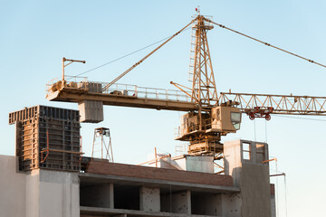 work industrial climber construction facade building painting outer part facade residential building through cradle office high-rise multi-storey building panoramic view construction site russia samar