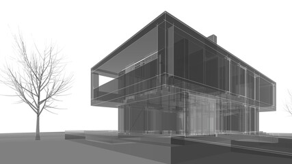 house building sketch architecture 3d illustration