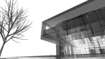 house building sketch architecture 3d illustration