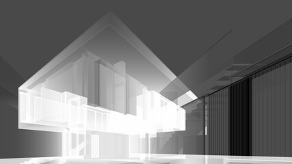 Fototapeta premium house building sketch architecture 3d illustration