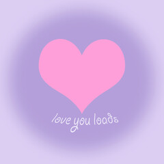 pink love heart on purple square background with lilac vignette and text