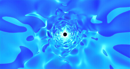 Abstract background of a looped blue ice endless tunnel of natural cold shiny transparent reflective ice