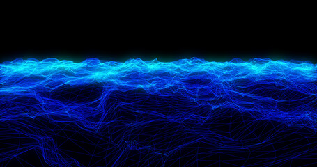 Abstract background with bright beautiful blue glowing energy magic waves and lines from triangles