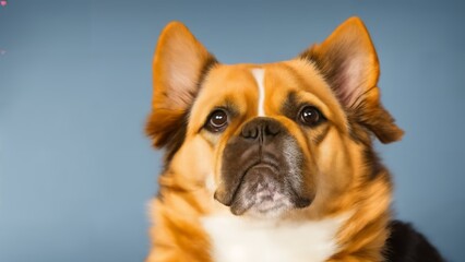 Obraz premium Studio photo of a happy Frenbch Bulldog dog. Studio lighting, studio backdrop, white, brown and black fur. Happy playful pet. 