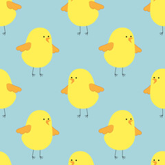 Seamless pattern with cartoon chick. Endless background with chicken. Vector. 
