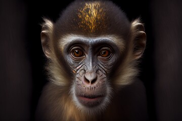 Fototapeta premium Close-up of a Monkey isolated on a black background. Generative AI