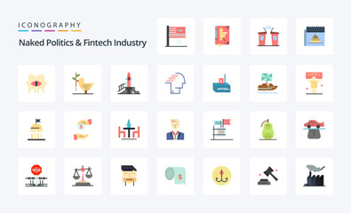 25 Naked Politics And Fintech Industry Flat color icon pack