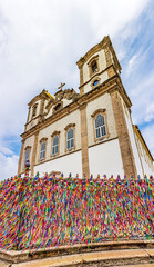 Facade of the famous and historic church of Nosso Senhor do Bonfim which is one of the main tourist and cultural attractions of the city of Salvador in Bahia