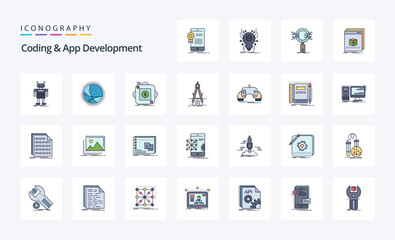 25 Coding And App Development Line Filled Style icon pack