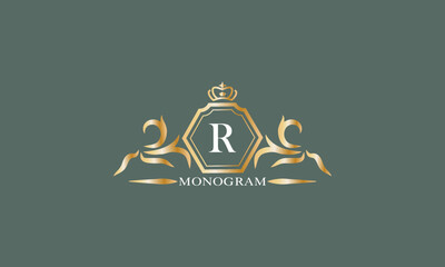 Floral monogram with alphabet letter R. Logo for company brand, business icon design template