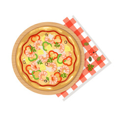 Vector sea pizza. Fast food Illustration. Pizza with shrimp