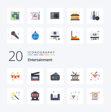 20 Entertainment Flat Color icon Pack like multimedia drum film movie coupon