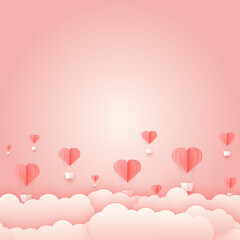 Fototapeta na wymiar Paper cut concept Balloon flying on the sky. Vector art and illustration of love and valentine, Digital paper craft style. Paper art of pink background. for Happy Women's, Mother's, Valentine's Day,