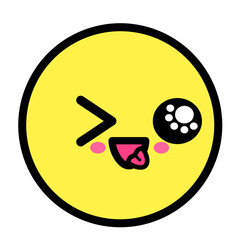 Flat kawaii emoji face. Cute funny cartoon character. Simple line art expressions web icon. Emoticon sticker. Vector graphic illustration.
