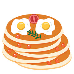 Vector pancakes with egg and red caviar.Breakfast concept.