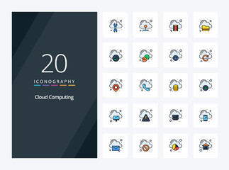 Fototapeta na wymiar 20 Cloud Computing line Filled icon for presentation