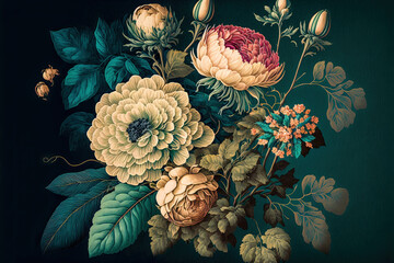 Florale Elemente Vintage Background Backdrop Cover AI Art Generative AI Digital ART