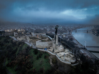 Aerial view of the Citadel fortress in the city of Budapest, Hungary
