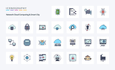 25 Network Cloud Computing And Smart City Line Filled Style icon pack
