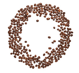 Circle coffee beans on transparent background. PNG file.