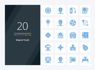Fototapeta na wymiar 20 Maps Travel Blue Color icon for presentation