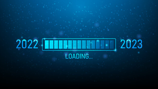 2023 loading bar technology digital on blue dark background. happy new year 2023 . Start goal plan and strategy. vector illustration fantastic hi tech design.