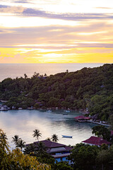 Aerial view of tropical bay at sunset Koh Tao, Thailand