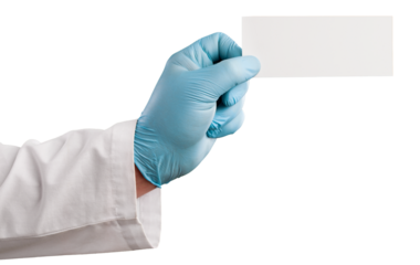 Medical hand holds white card for word