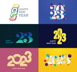 Big Set of 2023 Happy New Year logo text design 2023 number design template