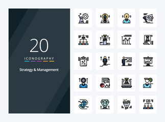 20 Strategy And Management line Filled icon for presentation
