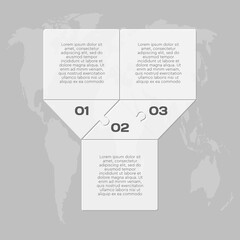 Transparent timeline infographic process on 3 steps