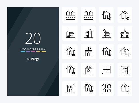 20 Buildings Outline icon for presentation