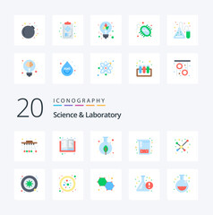 20 Science Flat Color icon Pack like bacteria molecule plant atom test