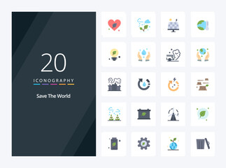 20 Save The World Flat Color icon for presentation