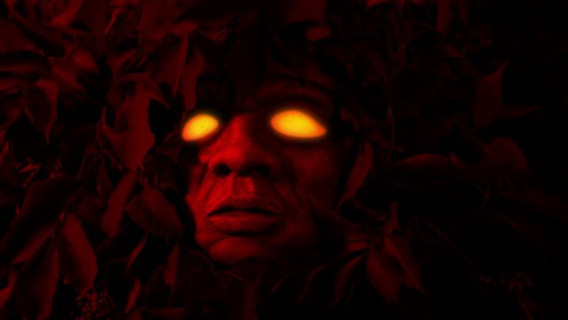 Scary Face In The Jungle With Glowing Eyes