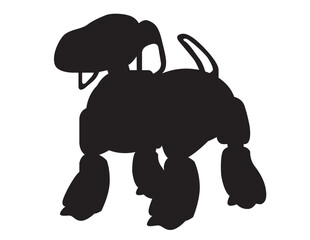 Vector icon of a silhouette of a toy robot dog in black and white