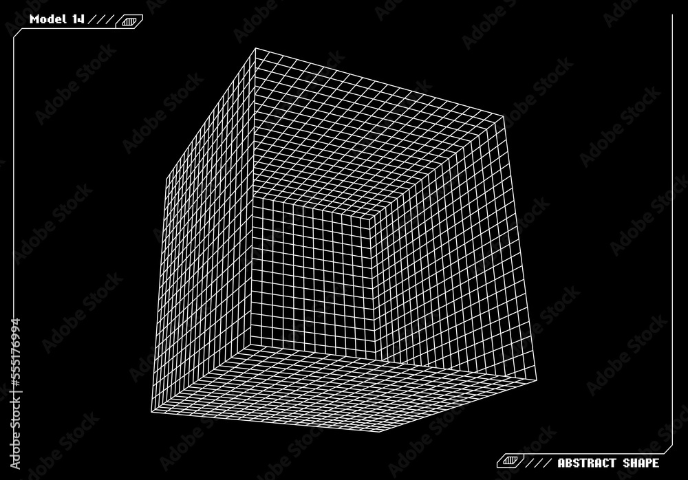 Aufkleber Abstract 3d wireframe shape or basic element with open edge. Science and technology geometric abstraction with deformed shape.