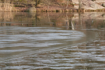 Dünnes Eis auf einem See	
