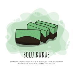 Bolu kukus cake in cartoon design. bolu kukus is the name of a cake that can be found in Indonesia