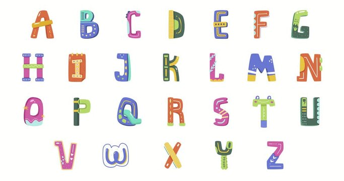 Animated English alphabet for kids. Animated letters for kindergarten, preschool or homeschool learning. 