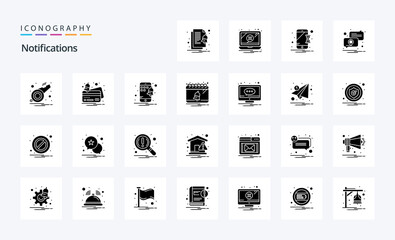 25 Notifications Solid Glyph icon pack