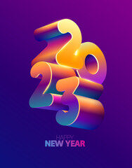 New year 2023. 3D colorful numbering design. Bright greeting card.